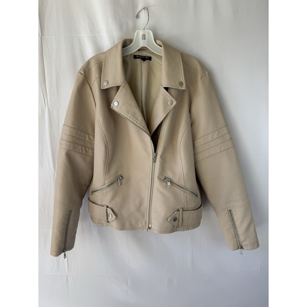 Baccini Jacket Women's Size XL Cream Biker Vegan Leather Motorcycle Zipper